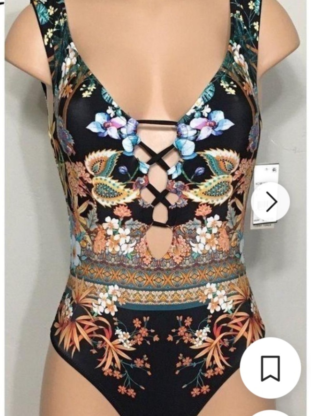 Kenneth Cole Black One-Piece Swimsuit with Multicolor Floral Print size S